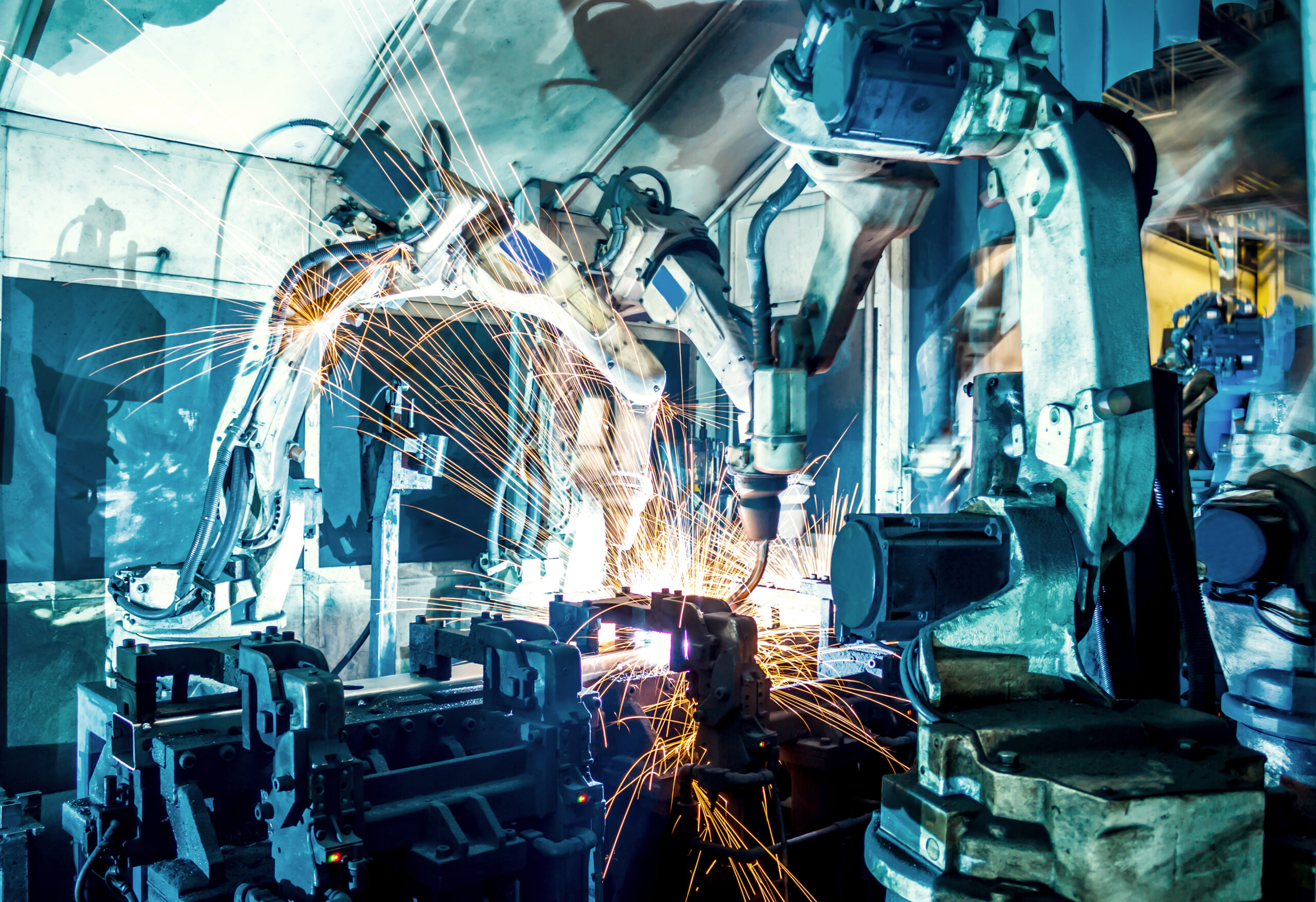 Robots Welding In A Car Factory