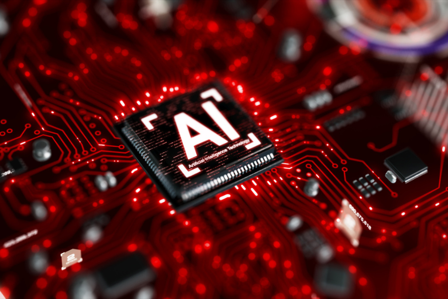 AI technology with red background