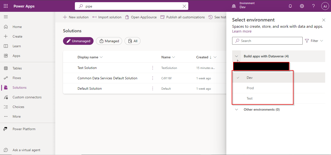 Power Apps Environment